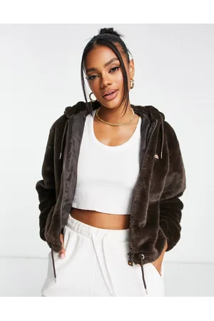 Ellesse Coffee pack faux fur hoodie in