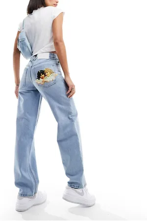 Fiorucci High rise straight leg jeans in light vintage wash with angel bum patch