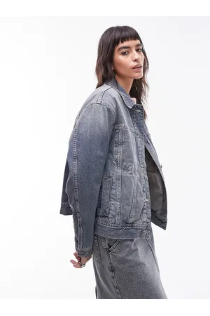 Topshop Boxy denim jacket in dirty green