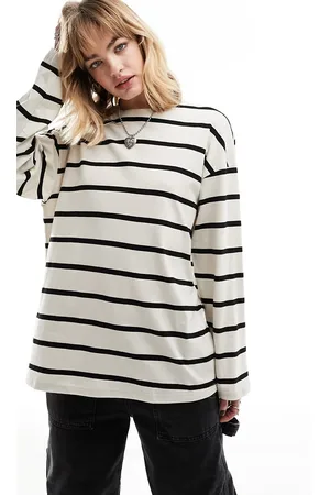 Monki Oversize long sleeve t-shirt in off-white with black stripes