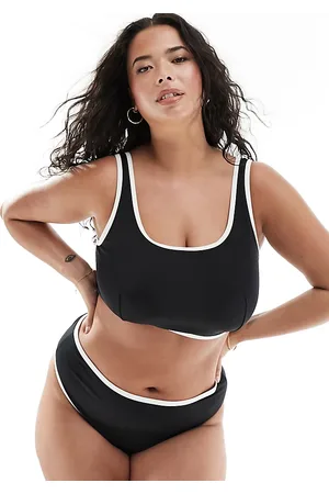 ASOS ASOS DESIGN Curve contrast binding supportive high leg high waist bikini bottom in black