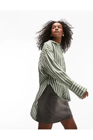 Topshop Oversized stripe shirt in green and off white