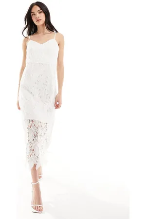 Y.A.S Bridal lace strappy pencil midi dress in ivory