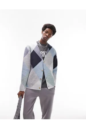 Topman Argyle cardigan in and green