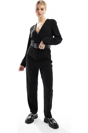 MANGO Long sleeve wrap front jumpsuit in