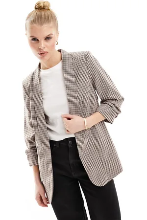Pieces Ruched sleeve blazer in check