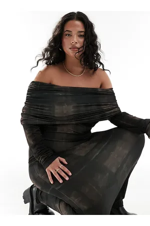 COLLUSION Plus check print ruche hem bardot maxi dress in