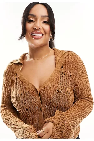 COLLUSION Plus knitted open stitch shirt in burnt rust