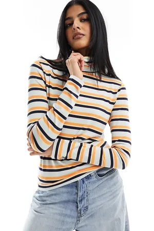 Pieces Roll neck long sleeved top in stripe