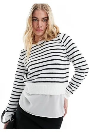 VILA Hybrid stripe top and shirt look in navy and white