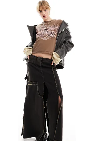 Reclaimed Spliced shredded denim maxi skirt