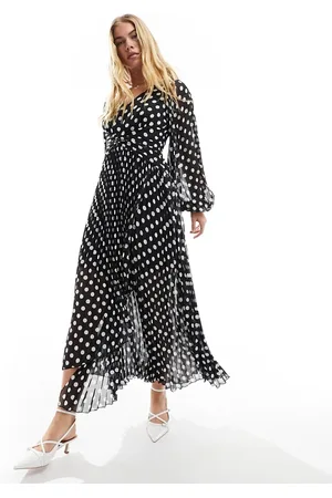 Style Cheat Wrap midi dress with frill detail in mono spot
