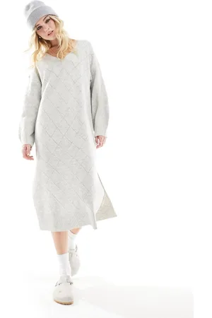 New Look Knitted pointelle v neck midi dress in