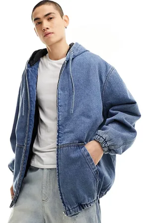 ASOS Super oversized denim jacket with hood in mid wash