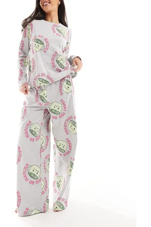 ASOS Matcha long sleeve top & trouser pyjama set in marl