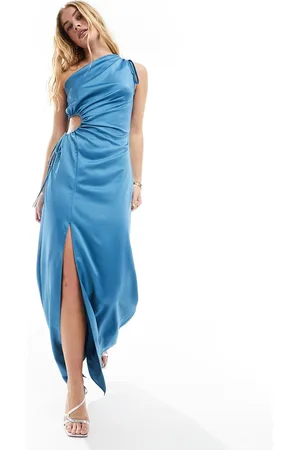 Style Cheat One shoulder satin midaxi dress ink