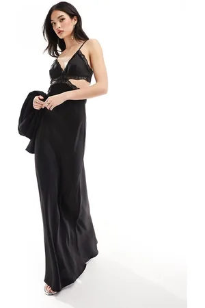 MANGO Cut out lace detail maxi dress in