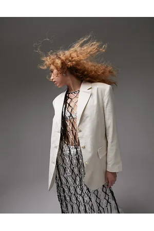 Topshop Co-ord linen-blend single breasted blazer in oatmeal