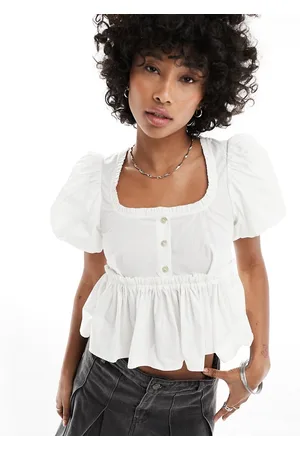 Monki Milkmaid blouse with frill neckline and back bow detail