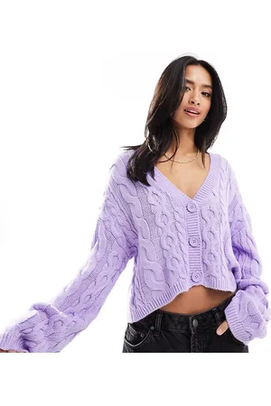 ASOS ASOS DESIGN Petite oversized cable cardigan in lilac