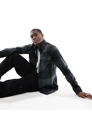 JACK & JONES Oversized buffalo check overshirt in dark