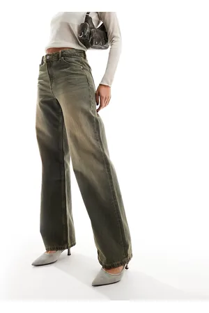 Bershka Baggy wide leg jeans in dirty wash brown