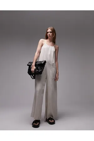 Topshop Linen jumpsuit with pockets in oatmeal