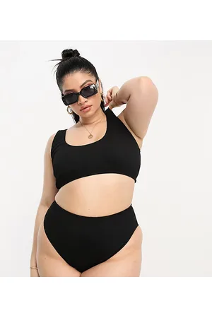 ASOS ASOS DESIGN Curve Amy mix and match crinkle high leg high waist bikini bottom in