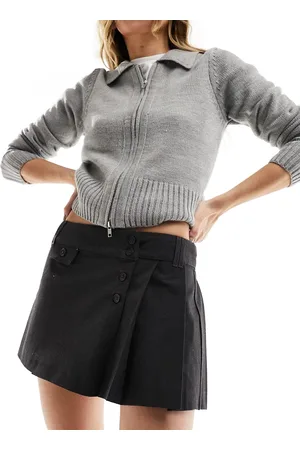 Pull&Bear Pleated tailored micro mini skirt in dark