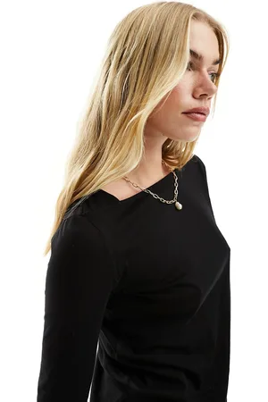 MANGO Boat neck long sleeve top in