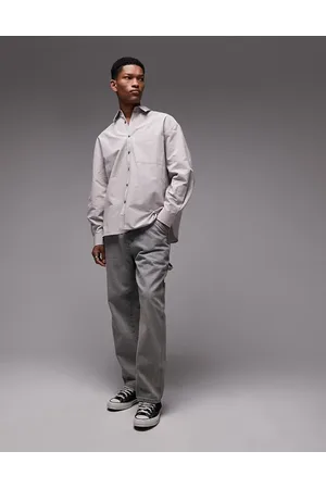 Topman Limited long sleeve oversized fit pointed collar shirt in stone