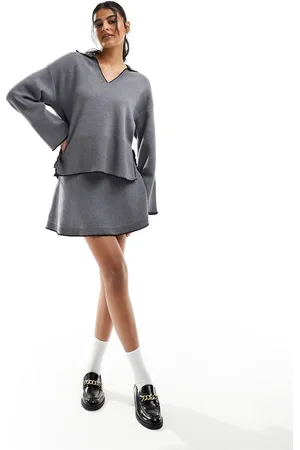Object Knitted skater skirt co-ord with contrast trim in
