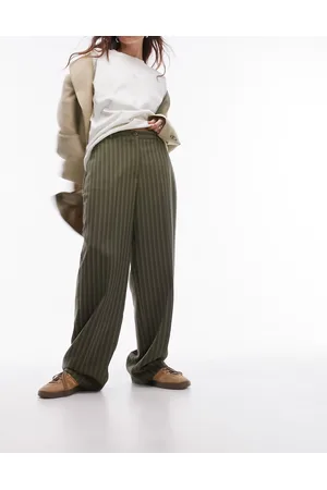 Topshop Pinstripe low slung straight leg jogger in khaki