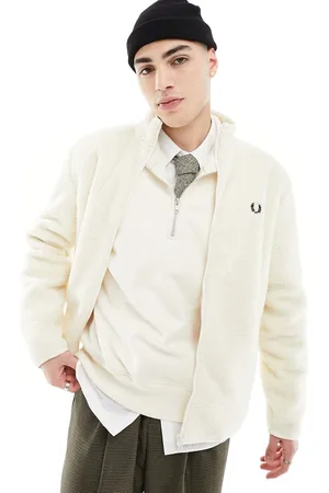 Fred Perry Zip through borg jacket in ecru