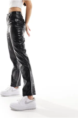 River Island Shiny croc effect straight leg trouser in