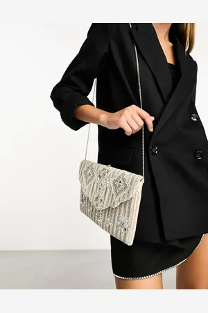 True Decadence Embellished beaded flower detail clutch bag in