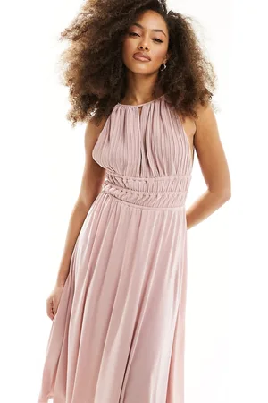 Y.A.S Bridesmaid halterneck plisse maxi dress in