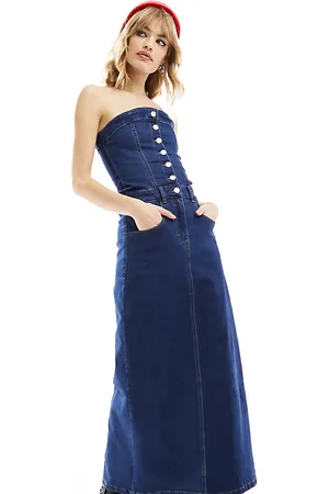 Reclaimed Denim bandeau maxi dress in wash