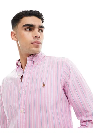 Ralph Lauren Icon logo stripe lightweight oxford shirt in /blue