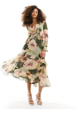Style Cheat Stye Cheat ruffle detail maxi dress in green floral