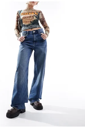 MANGO Relaxed wide leg jean in washed