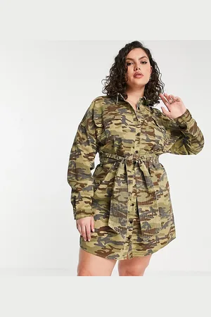 Missguided Dress with tie waist in camo