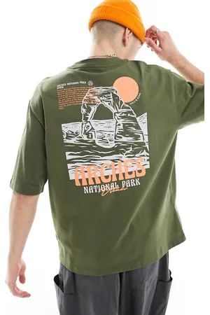Only & Sons Oversized t-shirt with arches back print in khaki