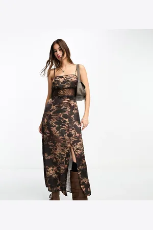 Reclaimed Satin slip dress in grunge print with lace details