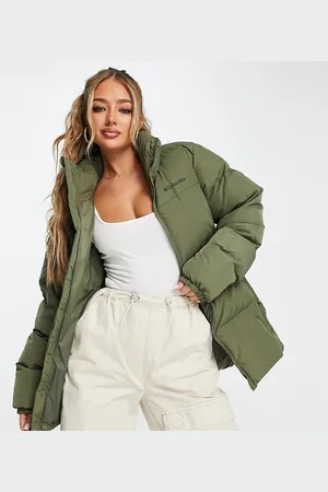 Columbia Puffect crinkle finish nylon puffer jacket in khaki Exclusive at ASOS