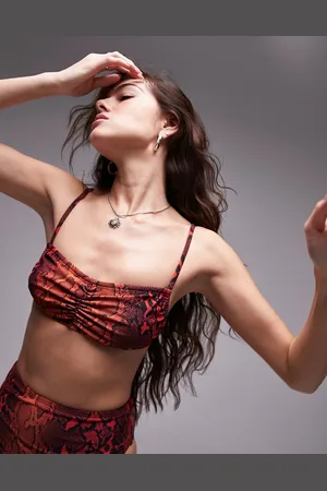 Topshop Bandeau bikini top in snake print