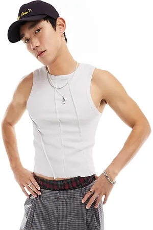COLLUSION Ribbed slim fit exposed seam vest in washed ecru