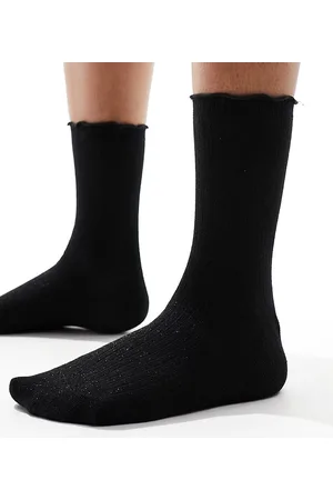 VERO MODA Ribbed glitter sock with frill edge in