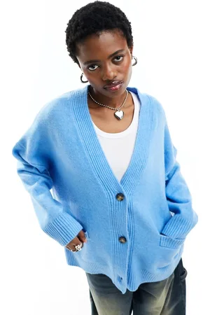 Monki Oversized knitted v neck cardigan in