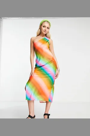 COLLUSION One shoulder ombre printed maxi slip dress in
